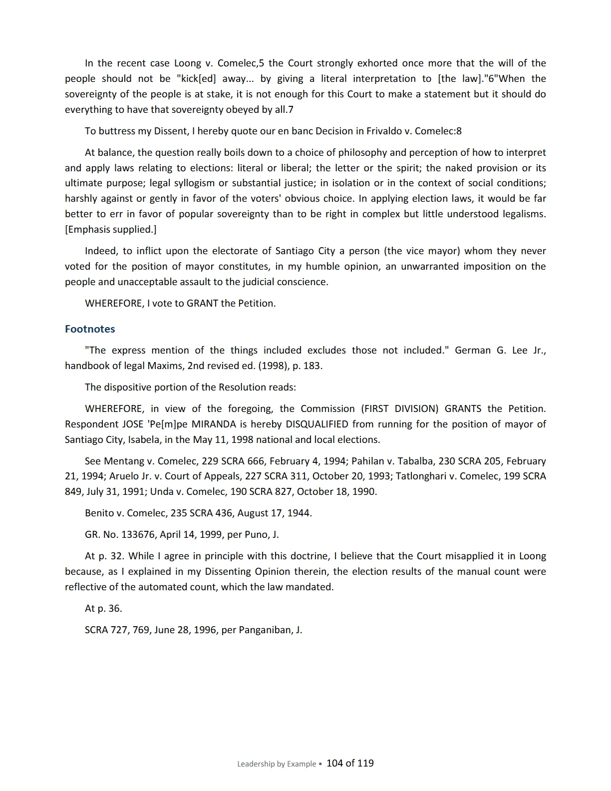 Leadership by Example: The Davide Standard, page 104
